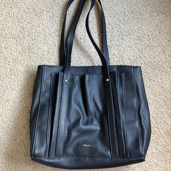 Black Leather Relic tote bag purse - Picture 1 of 6